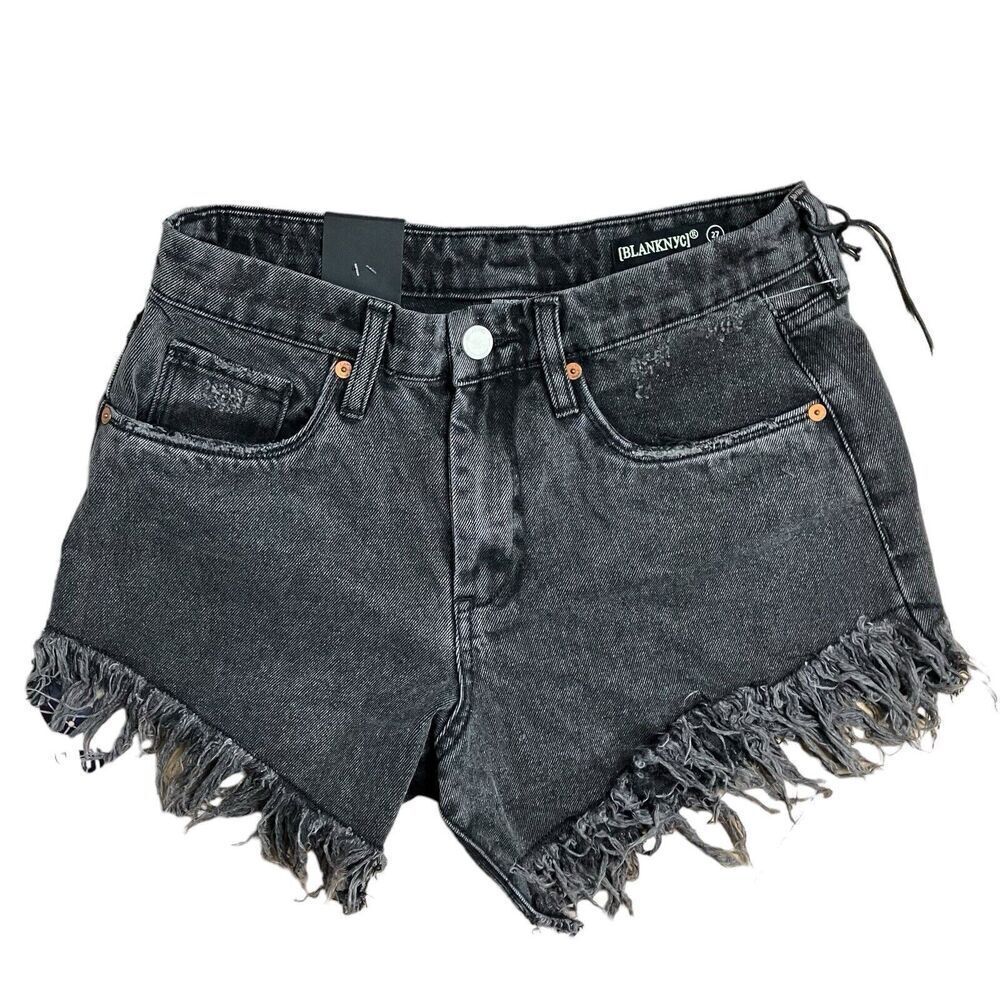 Blank NYC Shorts Women’s 27 Black Cutoff Distressed Denim Dark Wash